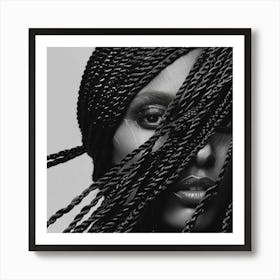 Black And White Portrait Of A Woman With Braids Art Print