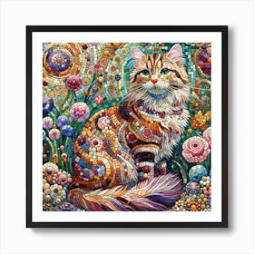 Cat In The Garden Mosaic Inspired Art Print