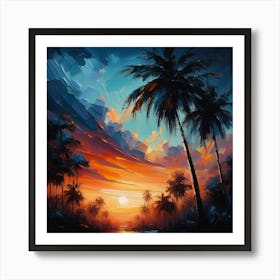 Sunset Palm Trees Art Print