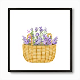 Lavender Flowers In A Basket Art Print