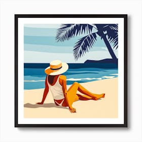 Woman Enjoying The Sun At The Beach 6 Art Print