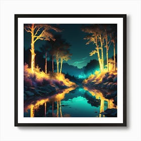 Forest At Night Art Print