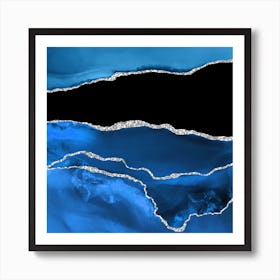 Royal Blue & Silver Agate Texture 03 Art Print