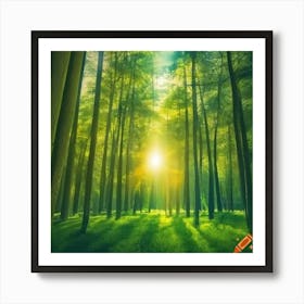 Craiyon 220241 Lush Green Forest With Sunlight Peeking Through The Trees Art Print