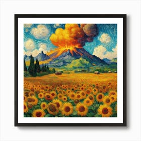 Van Gogh Painted A Sunflower Field In The Middle Of A Volcanic Eruption 2 Art Print