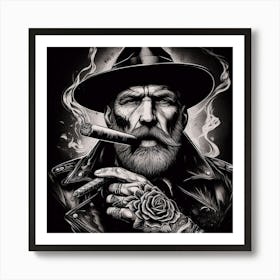 Man In Hat Smoking A Cigar Art Print