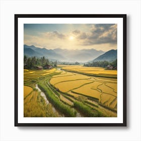 Golden Rice Field Scenery at Sunrise Art Print