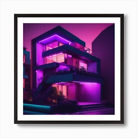 Purple House At Night Art Print