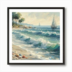 Seascape Painting, Acrylic Painting Style Art Print