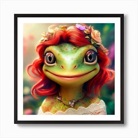 Frog Girl Redhead in Flowers and Lace Art Print