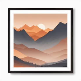 Misty mountains background in orange tone 108 Art Print