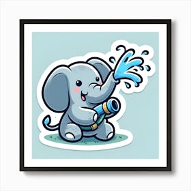 Watering Elephant Affiche