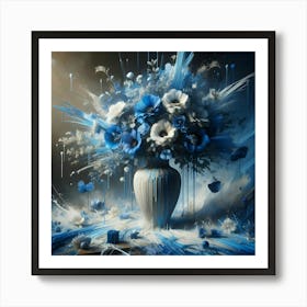 Blue Flowers In A Vase: Elegance, Tranquility, Floral Beauty Art Print