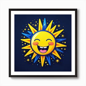 Lovely smiling sun on a blue gradient background 104 Art Print