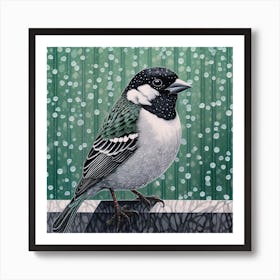 Ohara Koson Inspired Bird Painting House Sparrow 1 Square Art Print