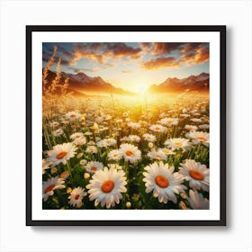 Daisy Field At Sunset Art Print