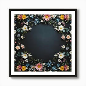 Floral Wreath On Black Background 3 Art Print