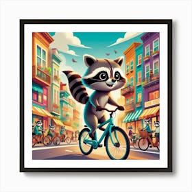 Raccoon On A Bike art Art Print