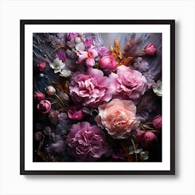 Pink Flowers On A Dark Background Art Print