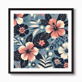 Scandinavian style, Pattern with Hibiscus flowers 2 Art Print