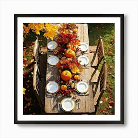 A Rustic Wooden Table Sun Dappled Bedecked By Autumns Bounty In A Traditional Country Garden Top (2) Art Print