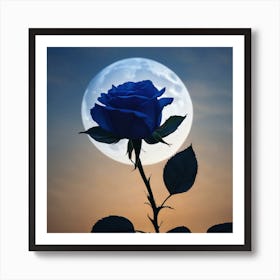 Blue Rose with Moon Art Print