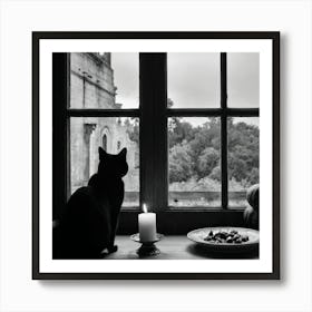 Black Cat On A Window Sill 1 Art Print