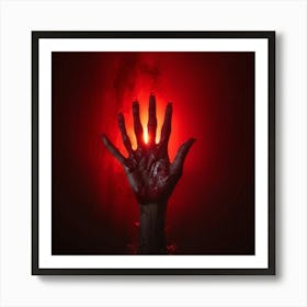 Bloody Handprint With A Sinister Texture Deep Red Hue Backlit By A Ghostly Glow Shadowy Surface Wh (1) Art Print