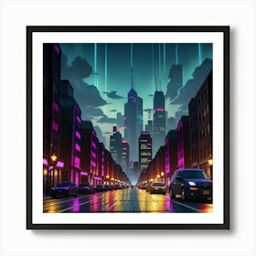 Illuminated Urban Jungle A Neon Haven Art Print