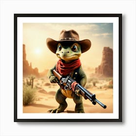 Lizard With Gun Art Print