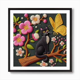 Cat On A Branch Art Print