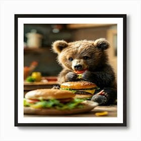 Bear Eating Burger Art Print