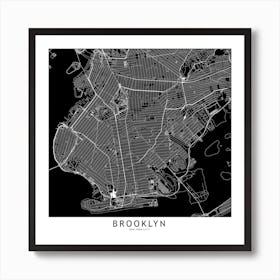 Brooklyn Black And White Map Square Art Print