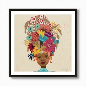 African Woman With Flowers On Her Head Art Print