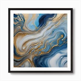 Blue And Gold Abstract Painting Art Print