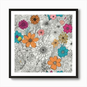 Flowers On A White Background 2 Art Print