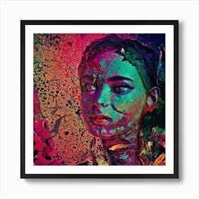 Woman With Colorful Paint On Her Face Art Print