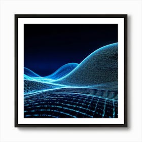 Abstract Digital Painting Showing A Grid Composed Of Geometric Patterns And Dots Interconnected Wav Art Print