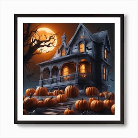 Halloween House With Pumpkins 2 Art Print