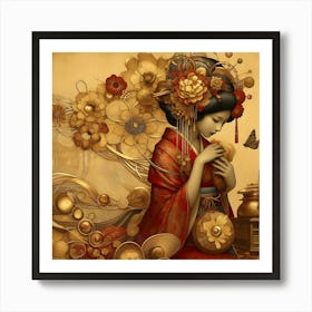 Japan Traditional Geisha Illustration By Ad 84 Art Print