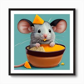 Pop Art Print | Mouse With Cheese Wedge On Head Goes For Cheese Dip Art Print