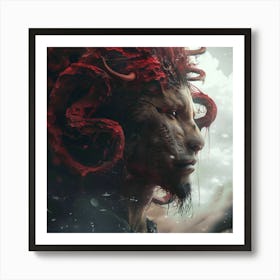 Red Hair lion Art Print