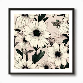 Black And White Daisy Wallpaper Art Print