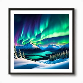 Aurora's Dance Over Snowy Horizons Art Print