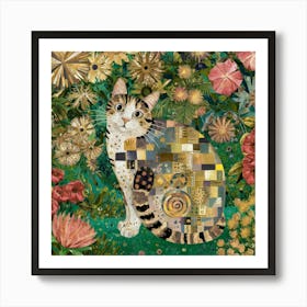 Cottage Garden, Gustav Klimt Inspired Cat 16 Art Print