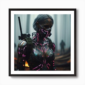 Cyberpunk Woman In The Woods Art Print