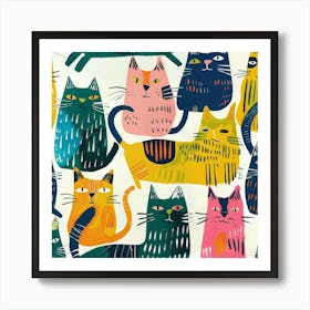 Cats On A White Background Art Print