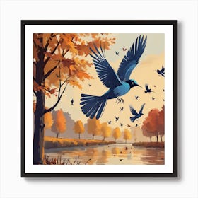 Blue Bird In Autumn Art Print