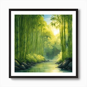 A Stream In A Bamboo Forest At Sun Rise Square Composition 60 Art Print