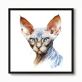 Don Sphynx Blue Eyed Cat Portrait 1 Art Print